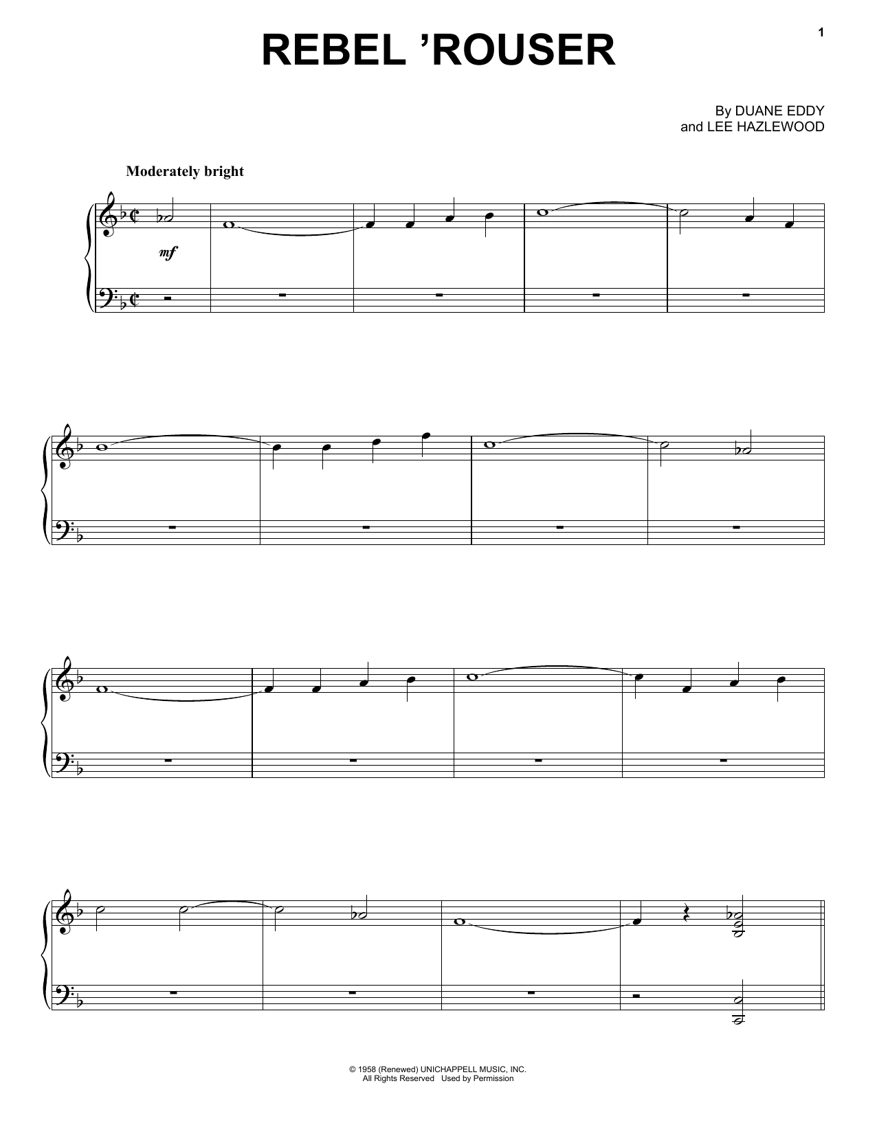 Duane Eddy Rebel 'Rouser Sheet Music Notes & Chords for Piano, Vocal & Guitar (Right-Hand Melody) - Download or Print PDF