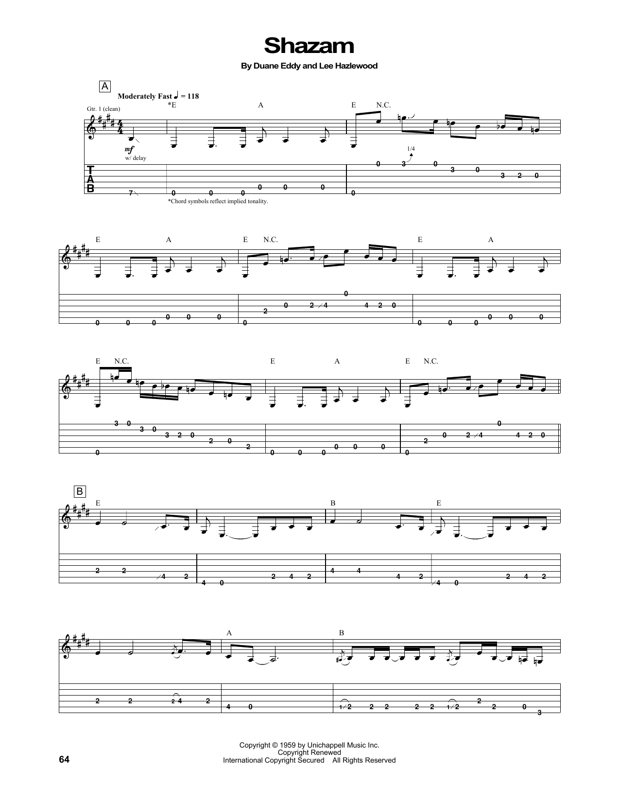 Duane Eddy Shazam Sheet Music Notes & Chords for Guitar Tab - Download or Print PDF