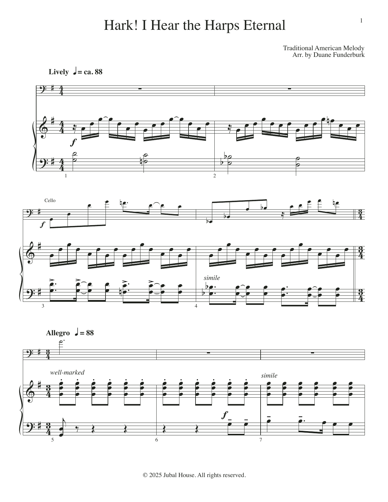 Duane Funderburk Hark I Hear The Harps Eternal Sheet Music Notes & Chords for Cello and Piano - Download or Print PDF