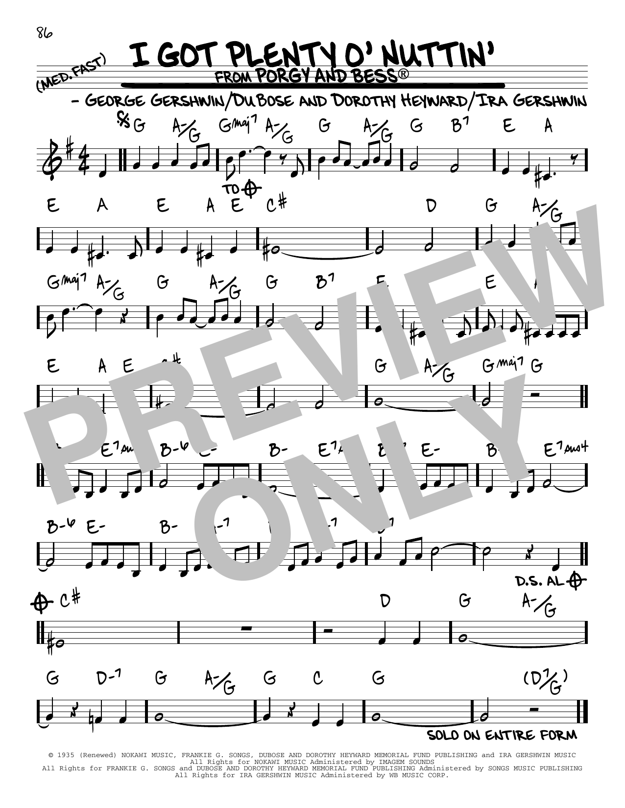 DuBose Heyward I Got Plenty O' Nuttin' Sheet Music Notes & Chords for Real Book – Melody & Chords - Download or Print PDF