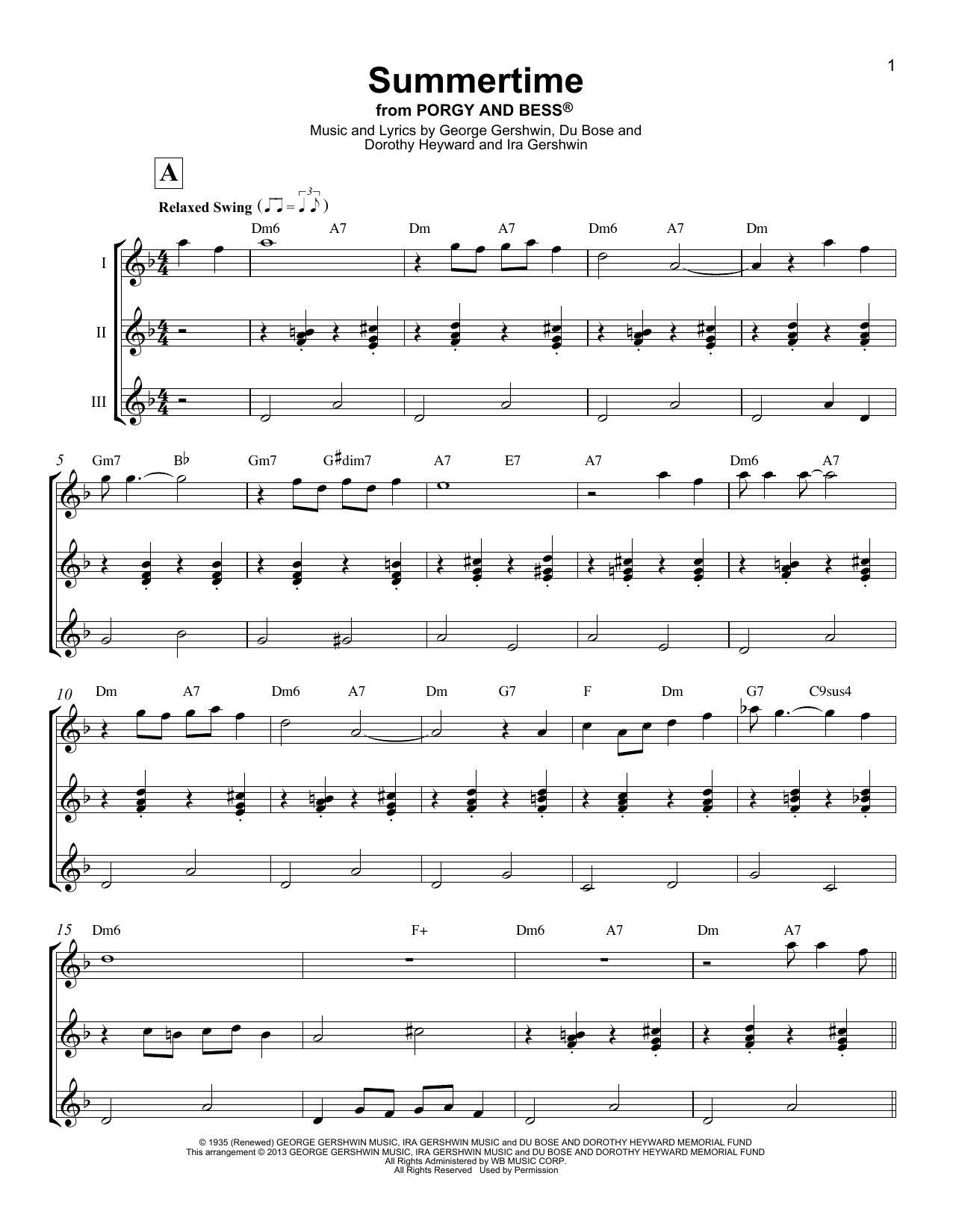 George Gershwin Summertime Sheet Music Notes & Chords for Ukulele Ensemble - Download or Print PDF