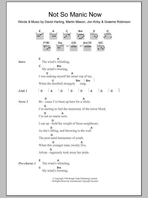 Dubstar Not So Manic Now Sheet Music Notes & Chords for Lyrics & Chords - Download or Print PDF