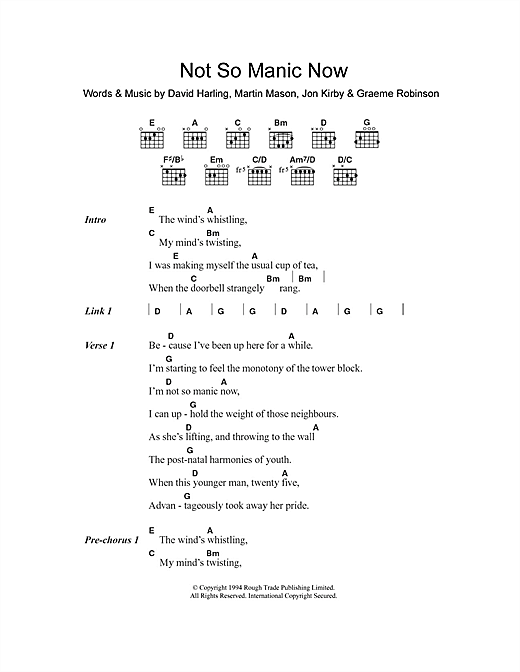 Dubstar Not So Manic Now Sheet Music Notes & Chords for Lyrics & Chords - Download or Print PDF