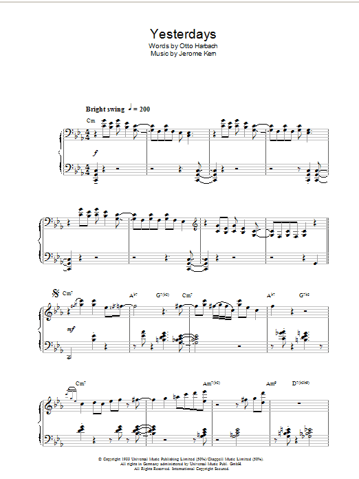 Preview Dudley Moore Yesterdays Jazz sheet music, notes and chords for Piano, SKU: 37793 Yesterdays sheet music