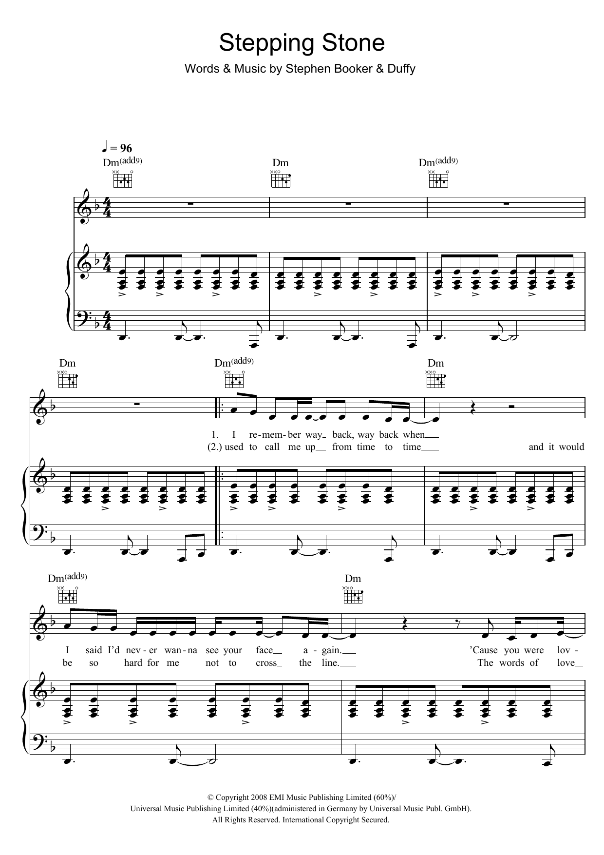 Duffy Stepping Stone Sheet Music Notes & Chords for Piano, Vocal & Guitar - Download or Print PDF