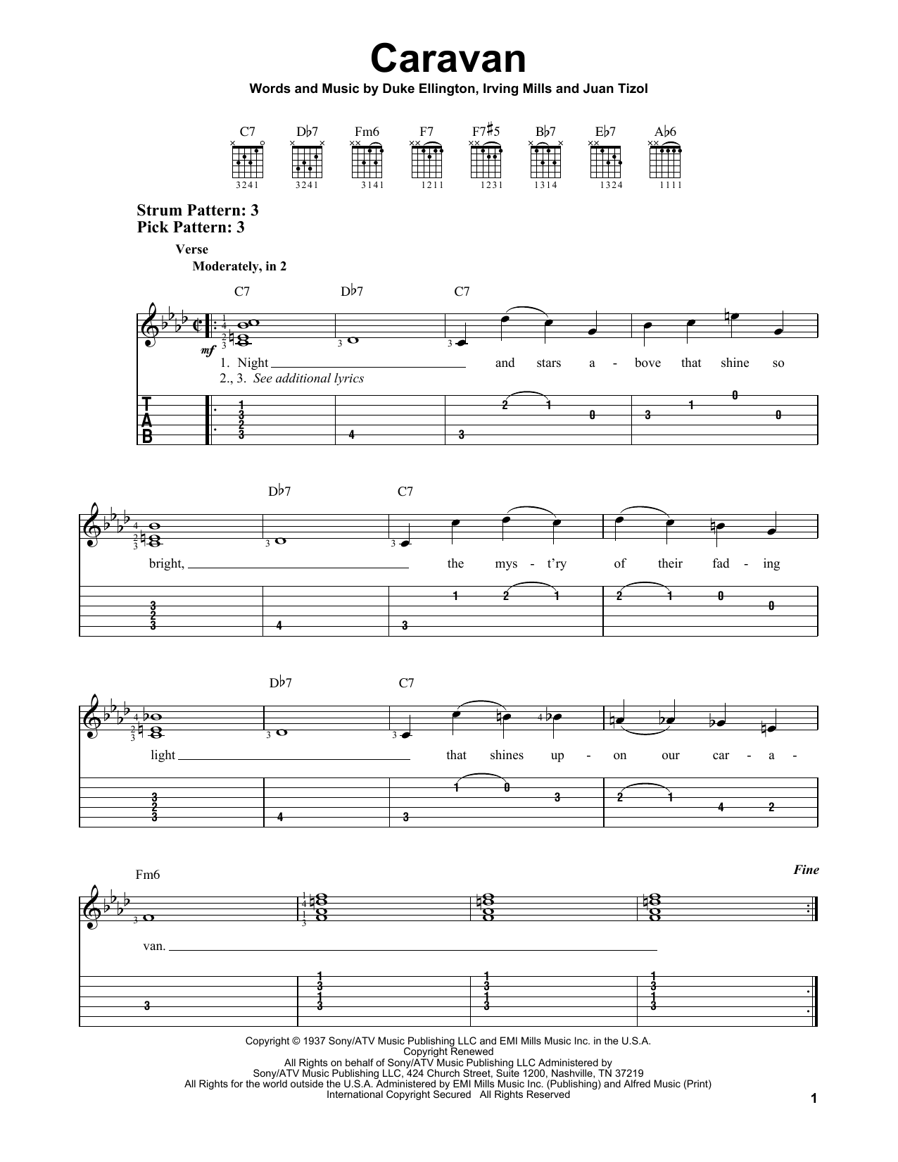 Duke Ellington and his Orchestra Caravan Sheet Music Notes & Chords for Easy Guitar Tab - Download or Print PDF