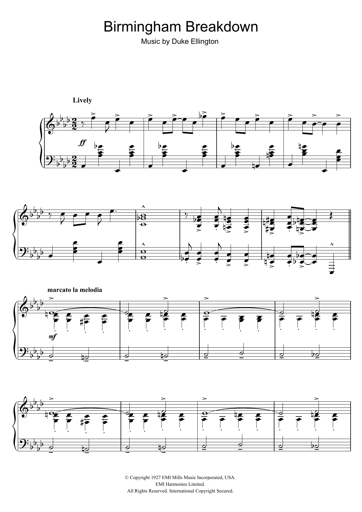 Duke Ellington Birmingham Breakdown Sheet Music Notes & Chords for Piano - Download or Print PDF