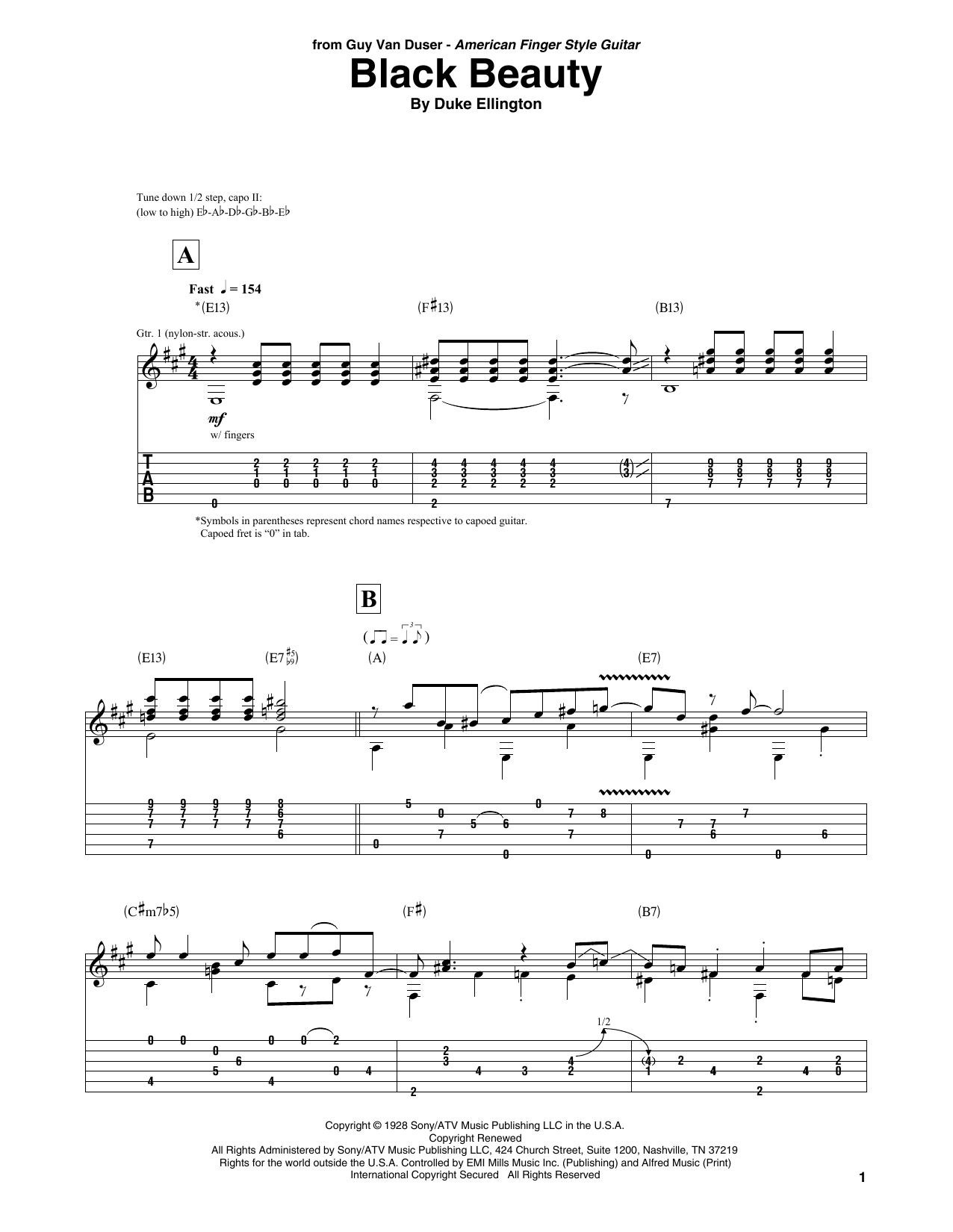 Duke Ellington Black Beauty Sheet Music Notes & Chords for Solo Guitar Tab - Download or Print PDF
