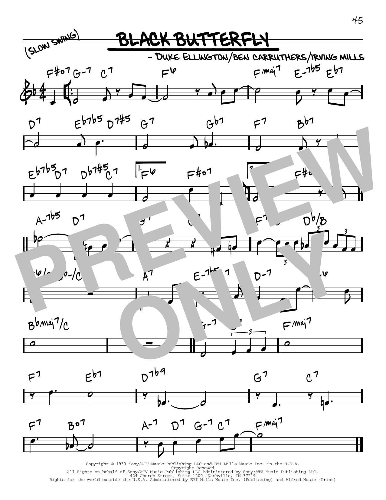 Duke Ellington Black Butterfly Sheet Music Notes & Chords for Real Book – Melody & Chords - Download or Print PDF