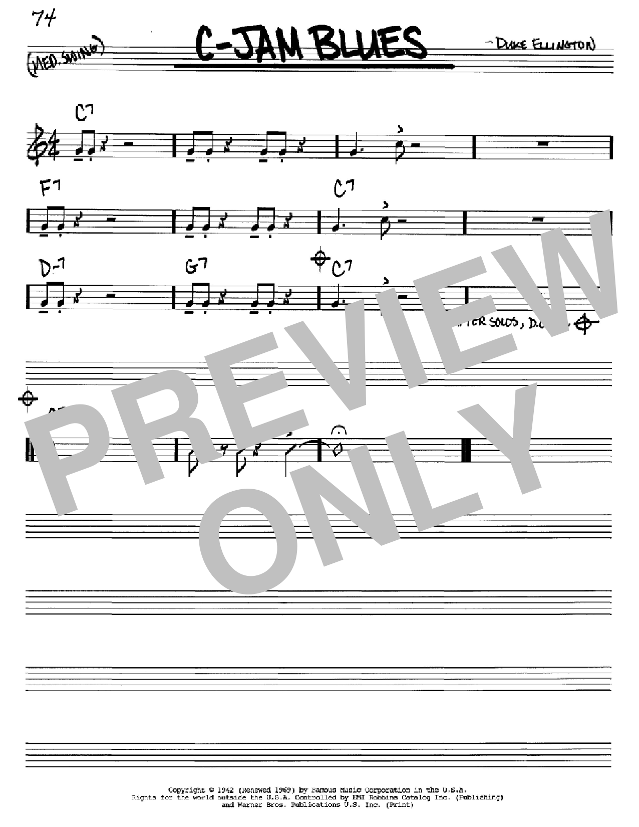 Duke Ellington C-Jam Blues Sheet Music Notes & Chords for Bass Guitar Tab - Download or Print PDF