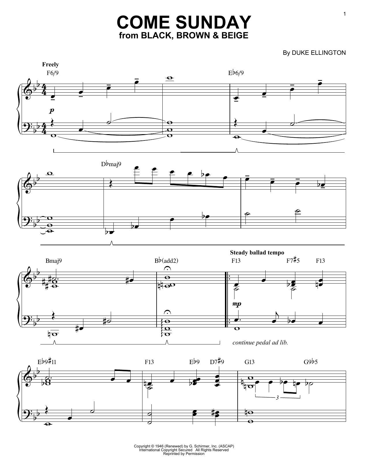 Duke Ellington Come Sunday [Jazz version] (arr. Brent Edstrom) Sheet Music Notes & Chords for Piano - Download or Print PDF