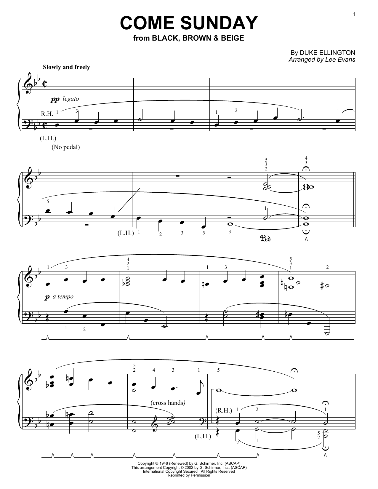 Duke Ellington Come Sunday Sheet Music Notes & Chords for Piano - Download or Print PDF