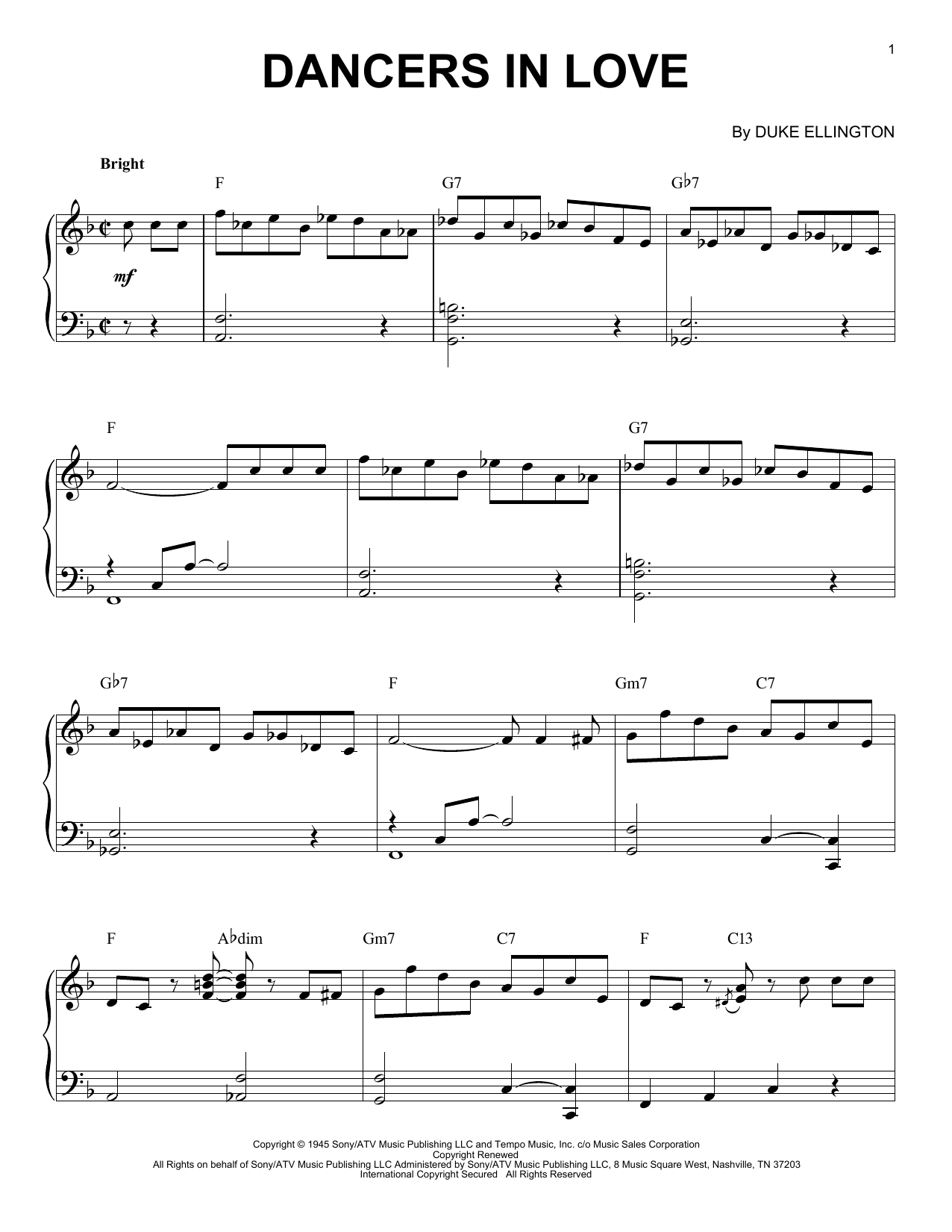 Duke Ellington Dancers In Love (arr. Brent Edstrom) Sheet Music Notes & Chords for Piano - Download or Print PDF