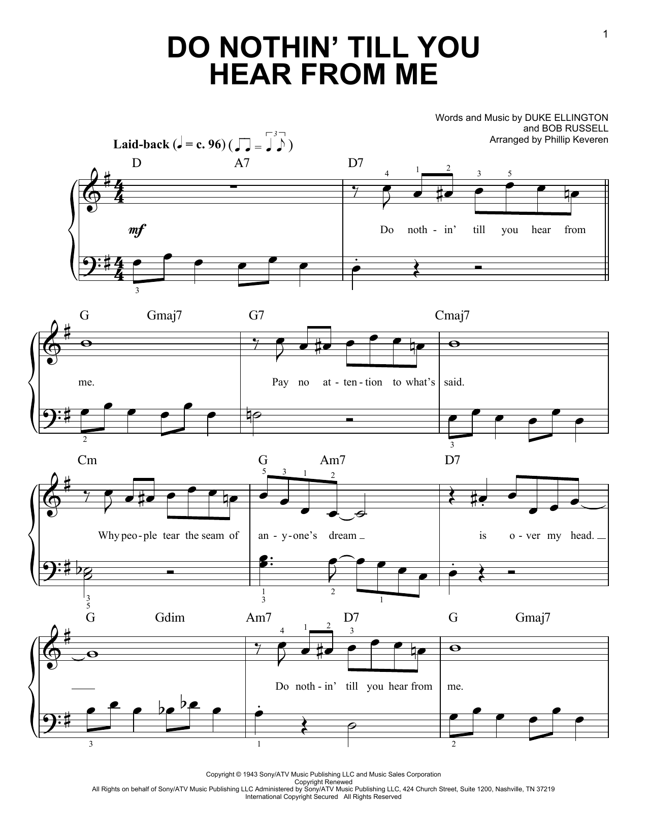 Duke Ellington Do Nothin' Till You Hear From Me (arr. Phillip Keveren) Sheet Music Notes & Chords for Easy Piano - Download or Print PDF