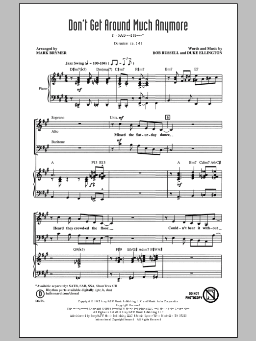 Duke Ellington Don't Get Around Much Anymore (arr. Mark Brymer) Sheet Music Notes & Chords for SSA - Download or Print PDF
