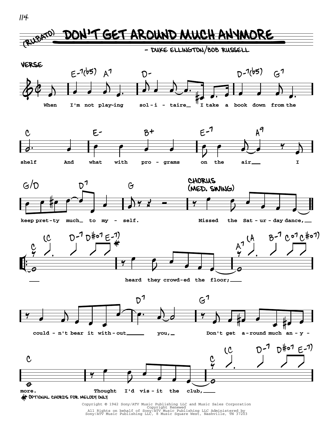 Duke Ellington Don't Get Around Much Anymore (arr. Robert Rawlins) Sheet Music Notes & Chords for Real Book – Melody, Lyrics & Chords - Download or Print PDF