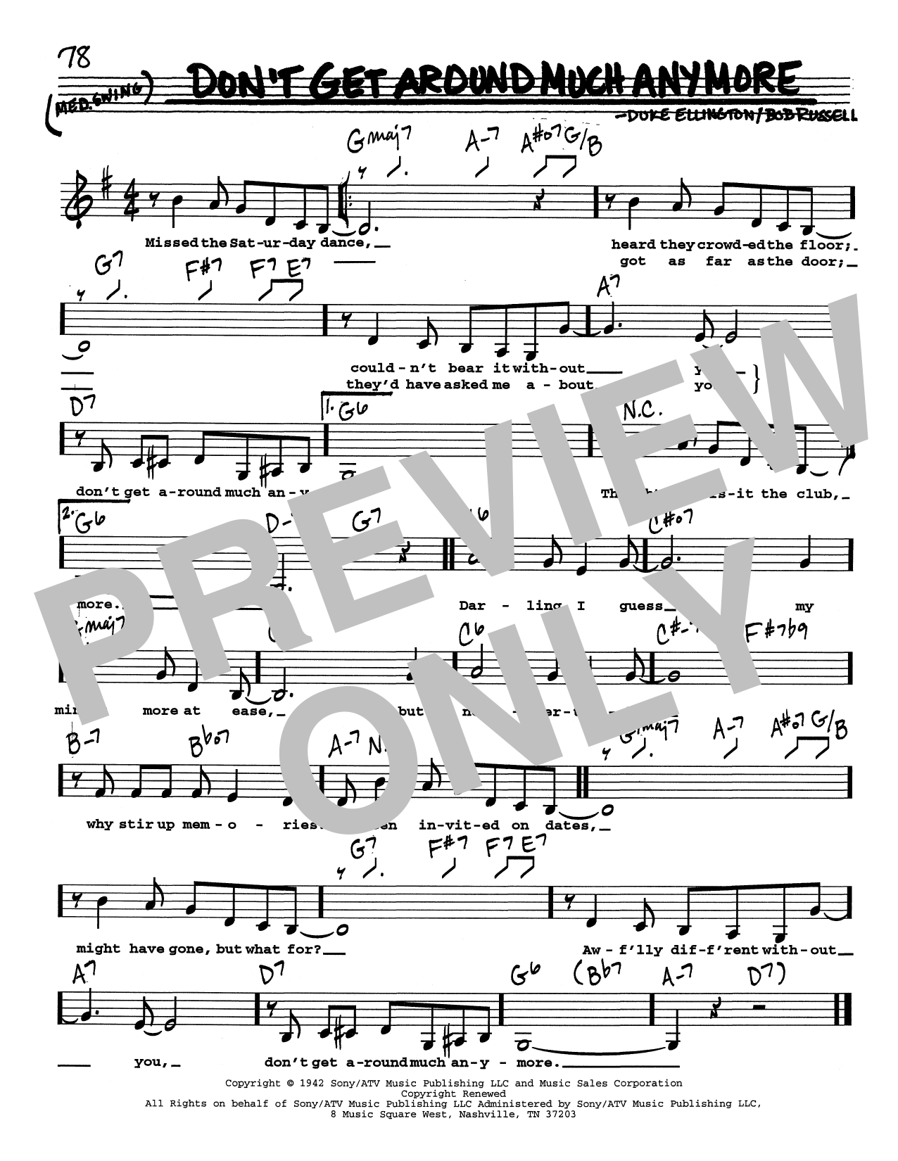 Duke Ellington Don't Get Around Much Anymore (Low Voice) Sheet Music Notes & Chords for Real Book – Melody, Lyrics & Chords - Download or Print PDF