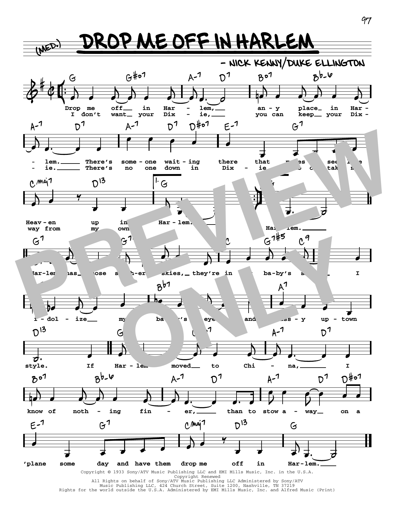 Duke Ellington Drop Me Off In Harlem (Low Voice) Sheet Music Notes & Chords for Real Book – Melody, Lyrics & Chords - Download or Print PDF