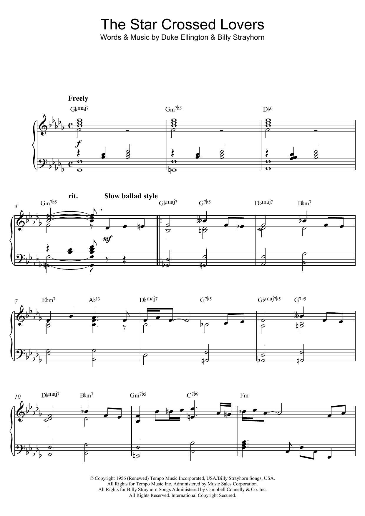 Duke Ellington Duke Ellington:The Star Crossed Lovers (from 'Such Sweet Thunder') Sheet Music Notes & Chords for Piano - Download or Print PDF
