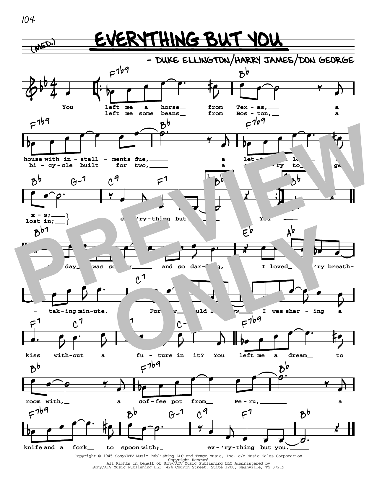 Duke Ellington Everything But You (High Voice) Sheet Music Notes & Chords for Real Book – Melody, Lyrics & Chords - Download or Print PDF