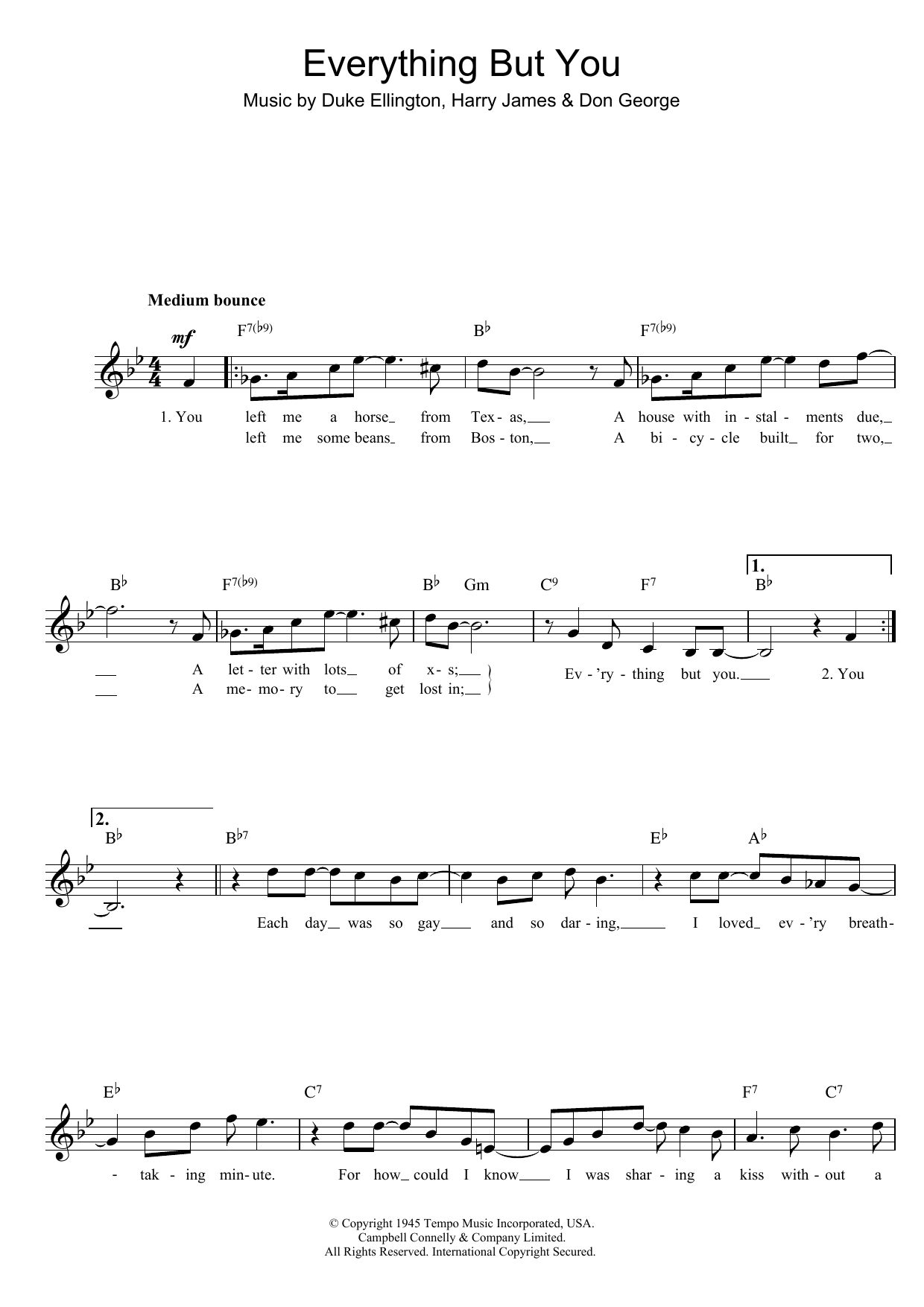 Duke Ellington Everything But You Sheet Music Notes & Chords for Piano, Vocal & Guitar (Right-Hand Melody) - Download or Print PDF