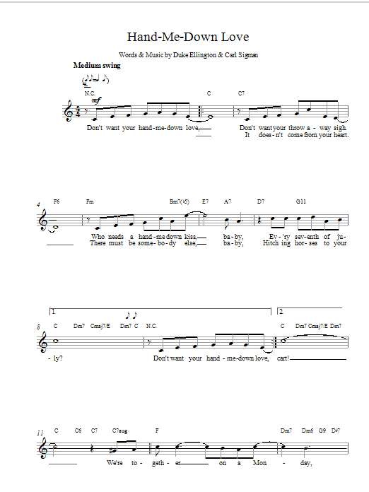 Duke Ellington Hand Me Down Sheet Music Notes & Chords for Melody Line, Lyrics & Chords - Download or Print PDF