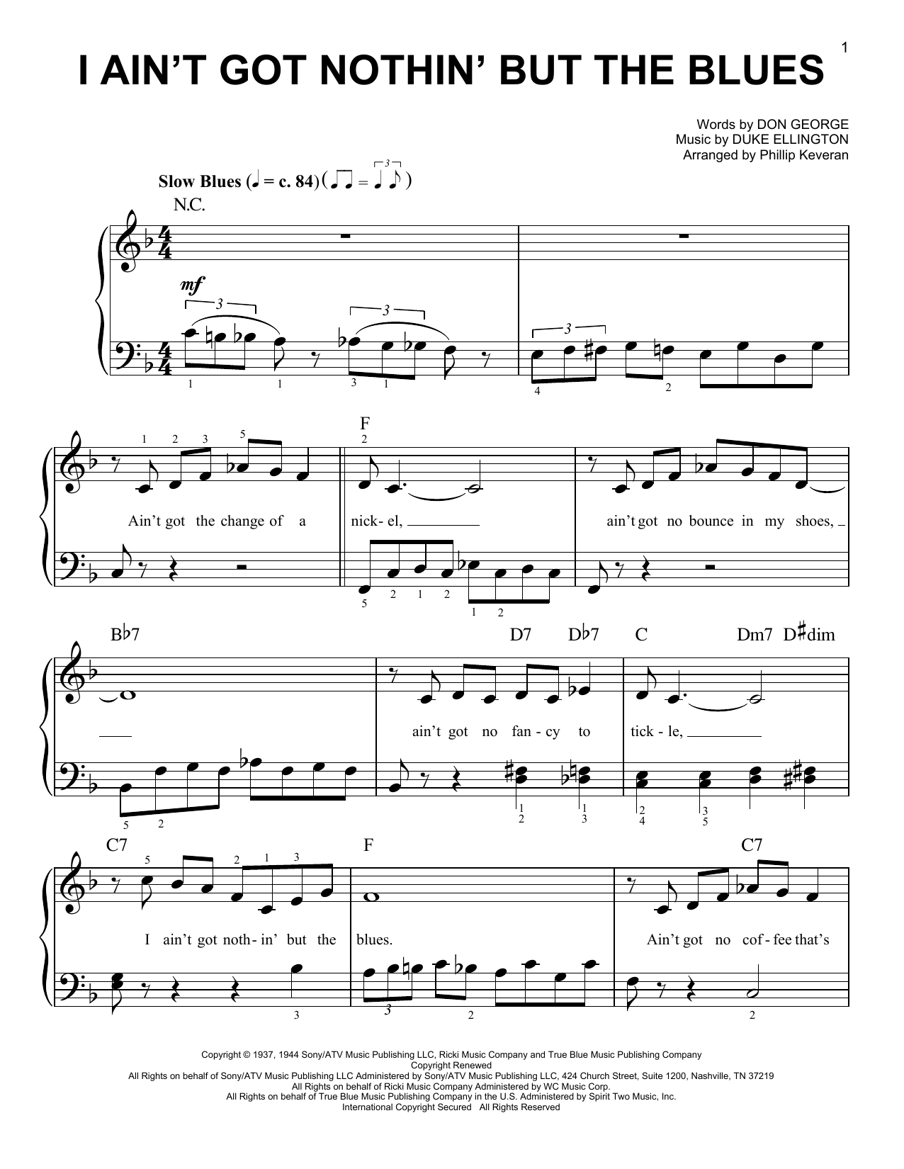 Duke Ellington I Ain't Got Nothin' But The Blues (arr. Phillip Keveren) Sheet Music Notes & Chords for Easy Piano - Download or Print PDF