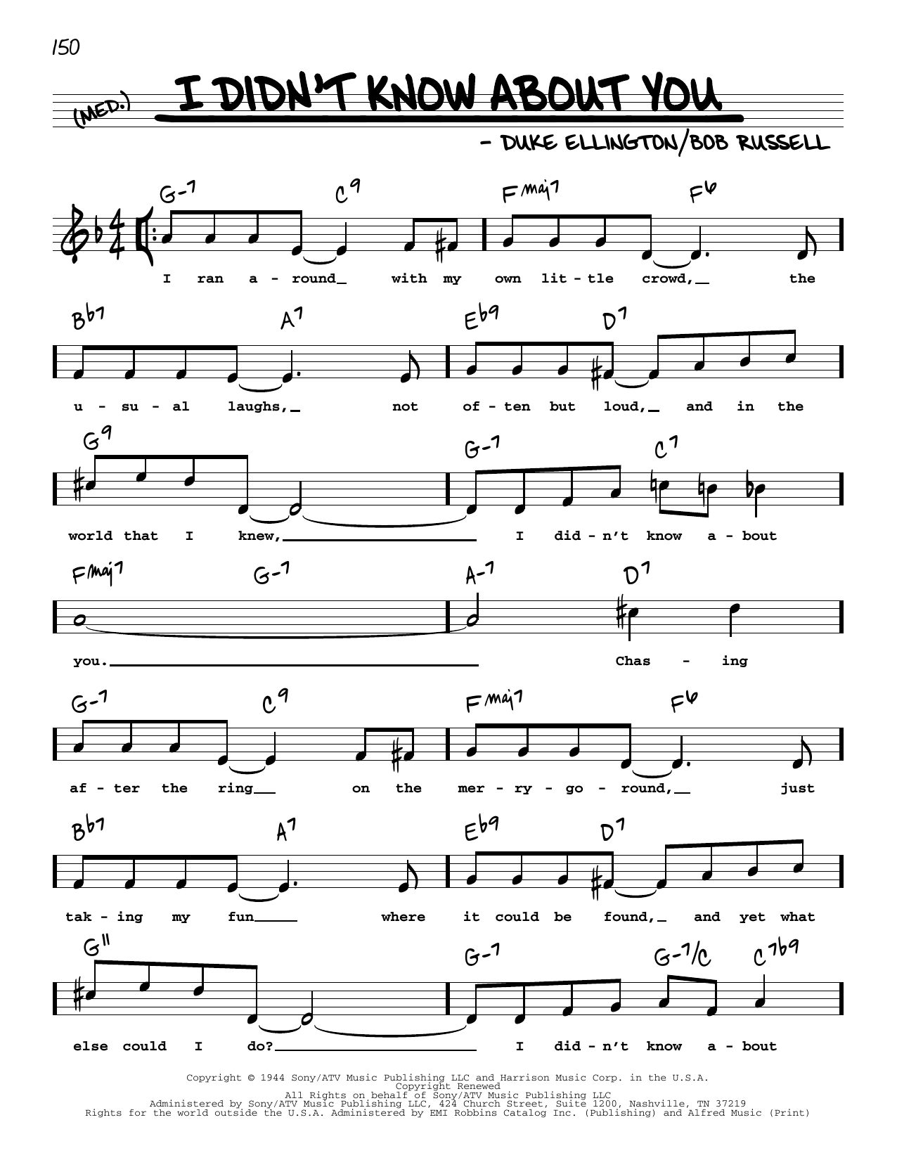 Duke Ellington I Didn't Know About You (High Voice) Sheet Music Notes & Chords for Real Book – Melody, Lyrics & Chords - Download or Print PDF