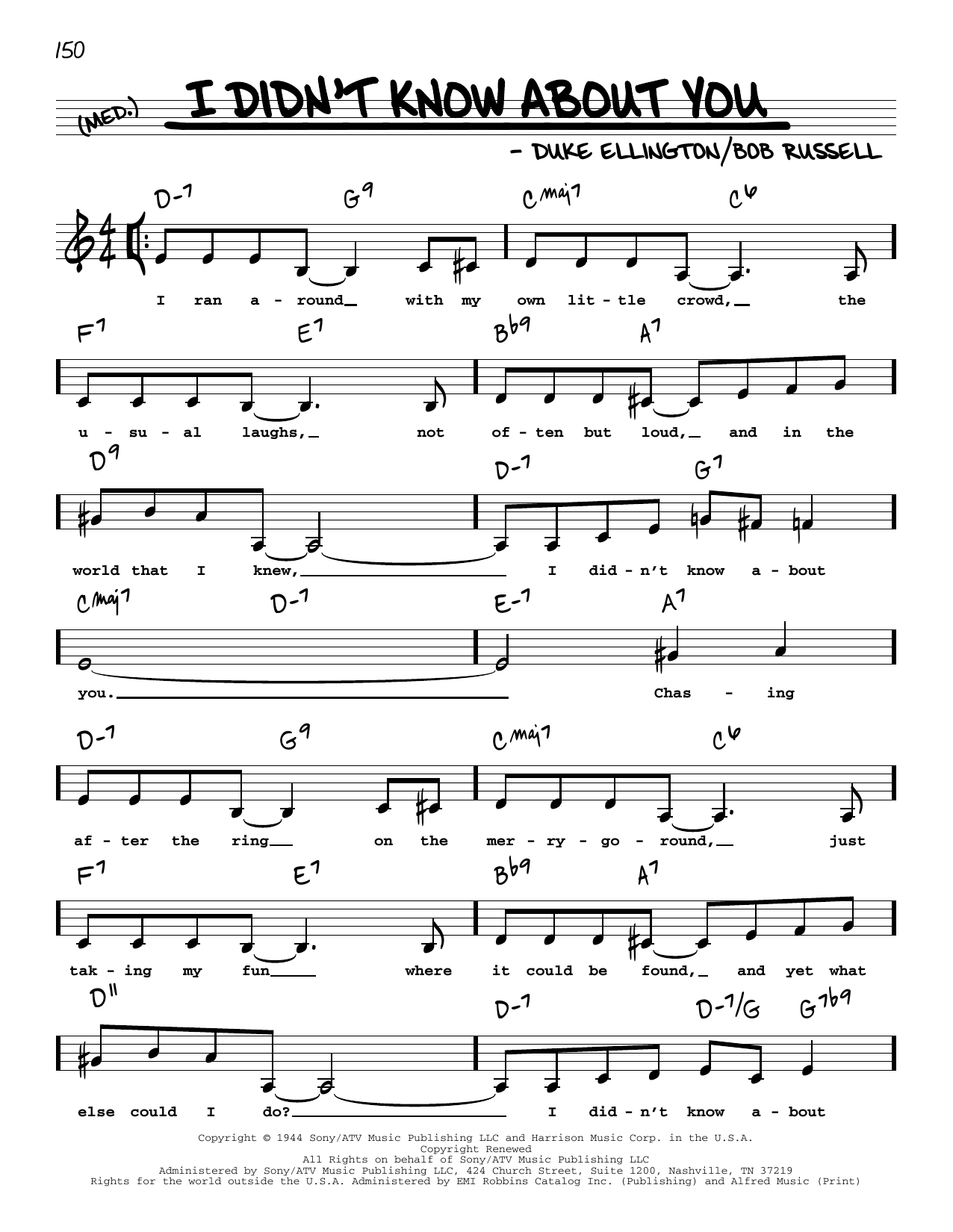 Duke Ellington I Didn't Know About You (Low Voice) Sheet Music Notes & Chords for Real Book – Melody, Lyrics & Chords - Download or Print PDF