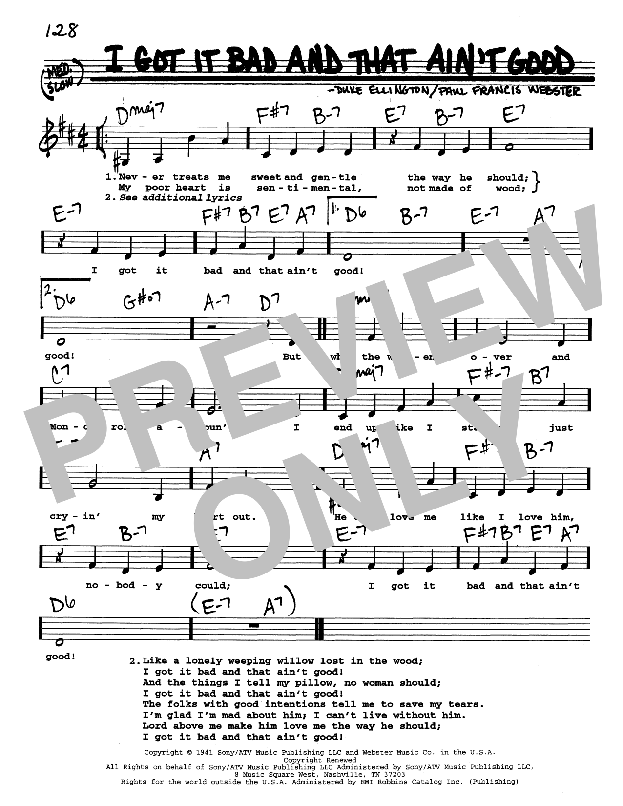 Duke Ellington I Got It Bad And That Ain't Good (Low Voice) Sheet Music Notes & Chords for Real Book – Melody, Lyrics & Chords - Download or Print PDF