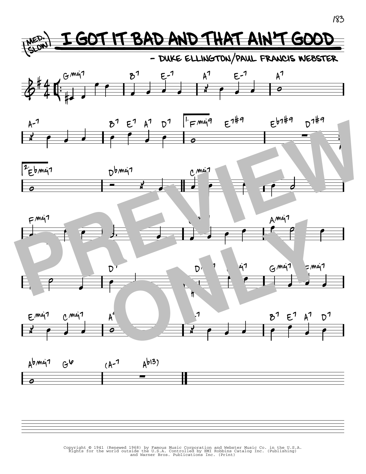 Duke Ellington I Got It Bad And That Ain't Good [Reharmonized version] (arr. Jack Grassel) Sheet Music Notes & Chords for Real Book – Melody & Chords - Download or Print PDF