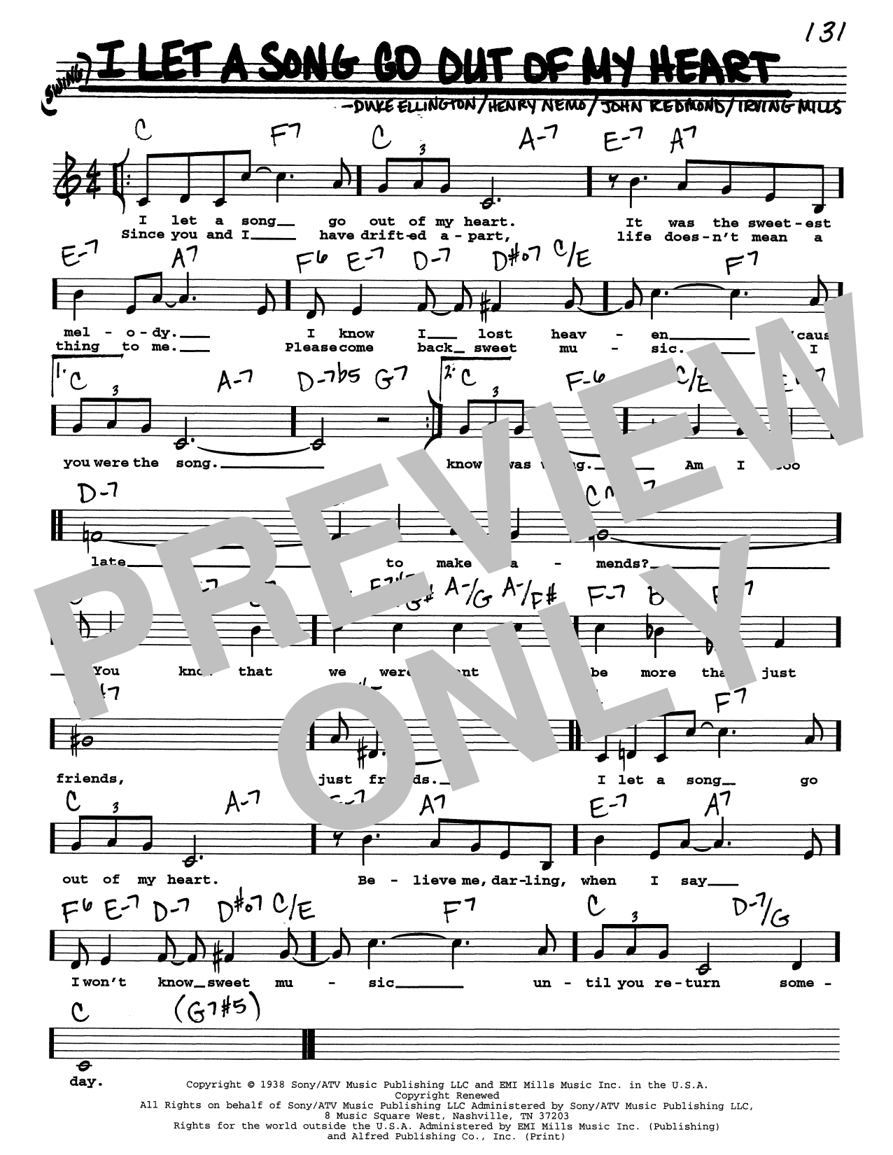 Duke Ellington I Let A Song Go Out Of My Heart (Low Voice) Sheet Music Notes & Chords for Real Book – Melody, Lyrics & Chords - Download or Print PDF