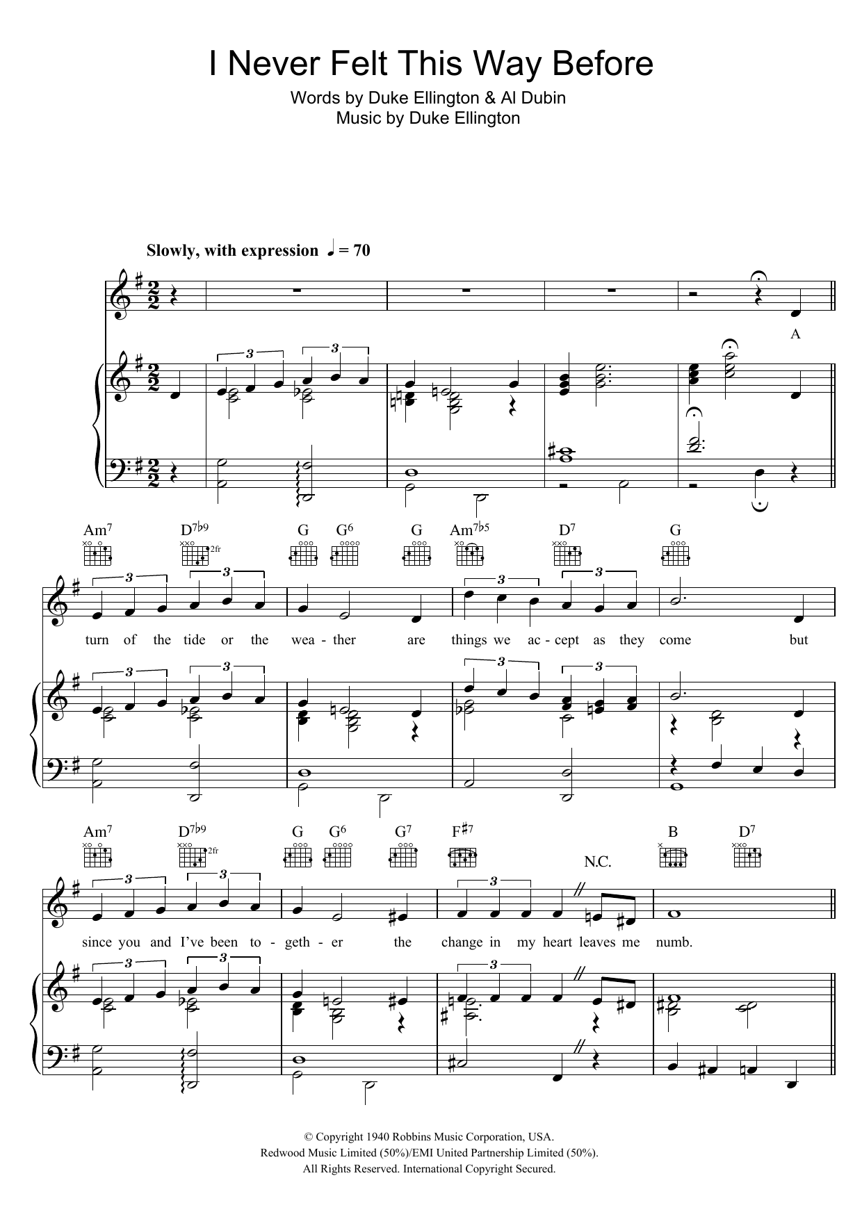 Duke Ellington I Never Felt This Way Before Sheet Music Notes & Chords for Piano, Vocal & Guitar (Right-Hand Melody) - Download or Print PDF