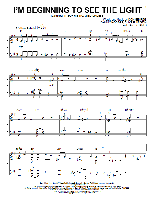 Duke Ellington I'm Beginning To See The Light (arr. Brent Edstrom) Sheet Music Notes & Chords for Piano - Download or Print PDF