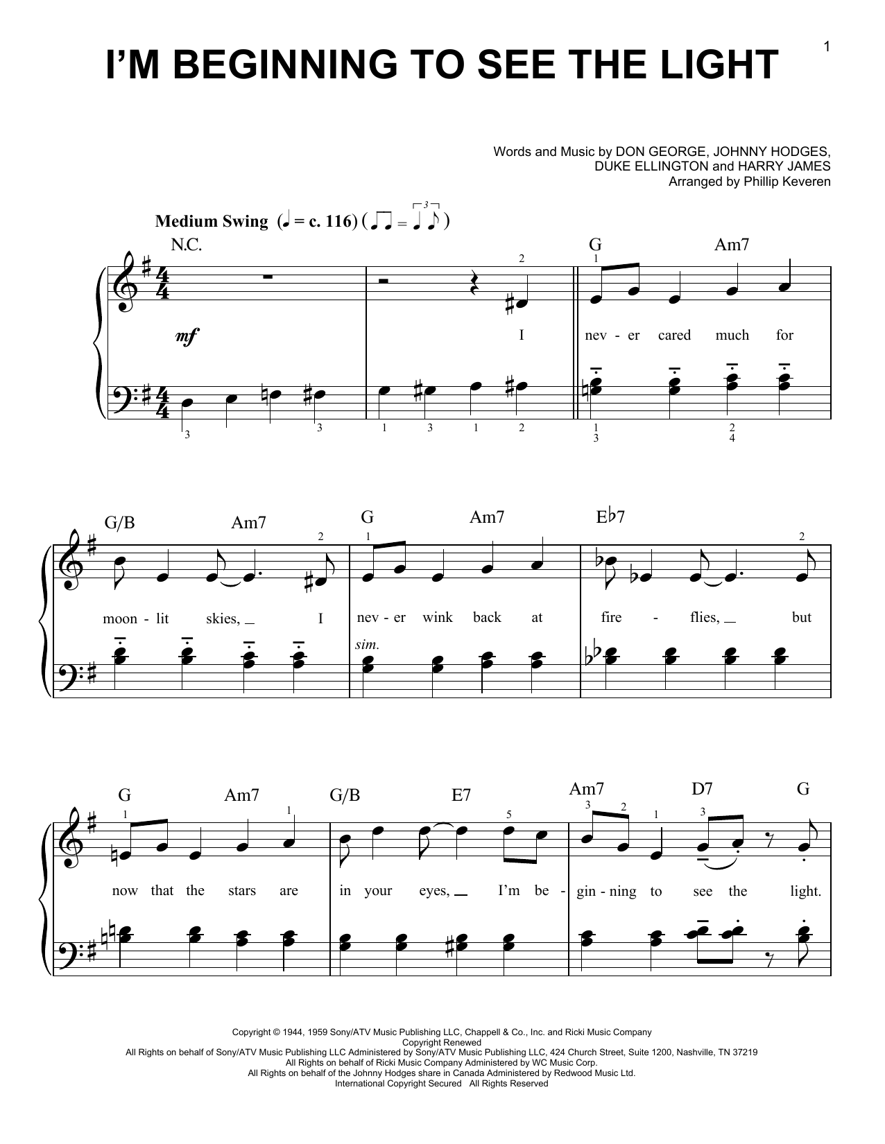 Duke Ellington I'm Beginning To See The Light (arr. Phillip Keveren) Sheet Music Notes & Chords for Easy Piano - Download or Print PDF