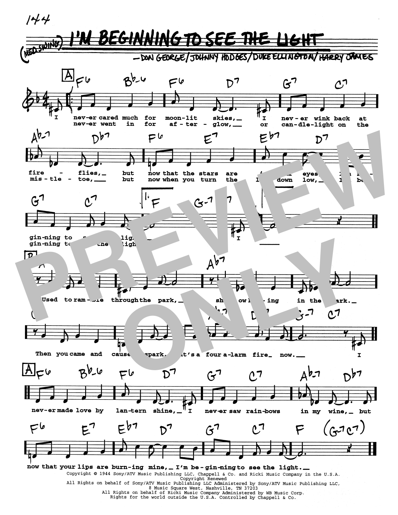 Duke Ellington I'm Beginning To See The Light (Low Voice) Sheet Music Notes & Chords for Real Book – Melody, Lyrics & Chords - Download or Print PDF