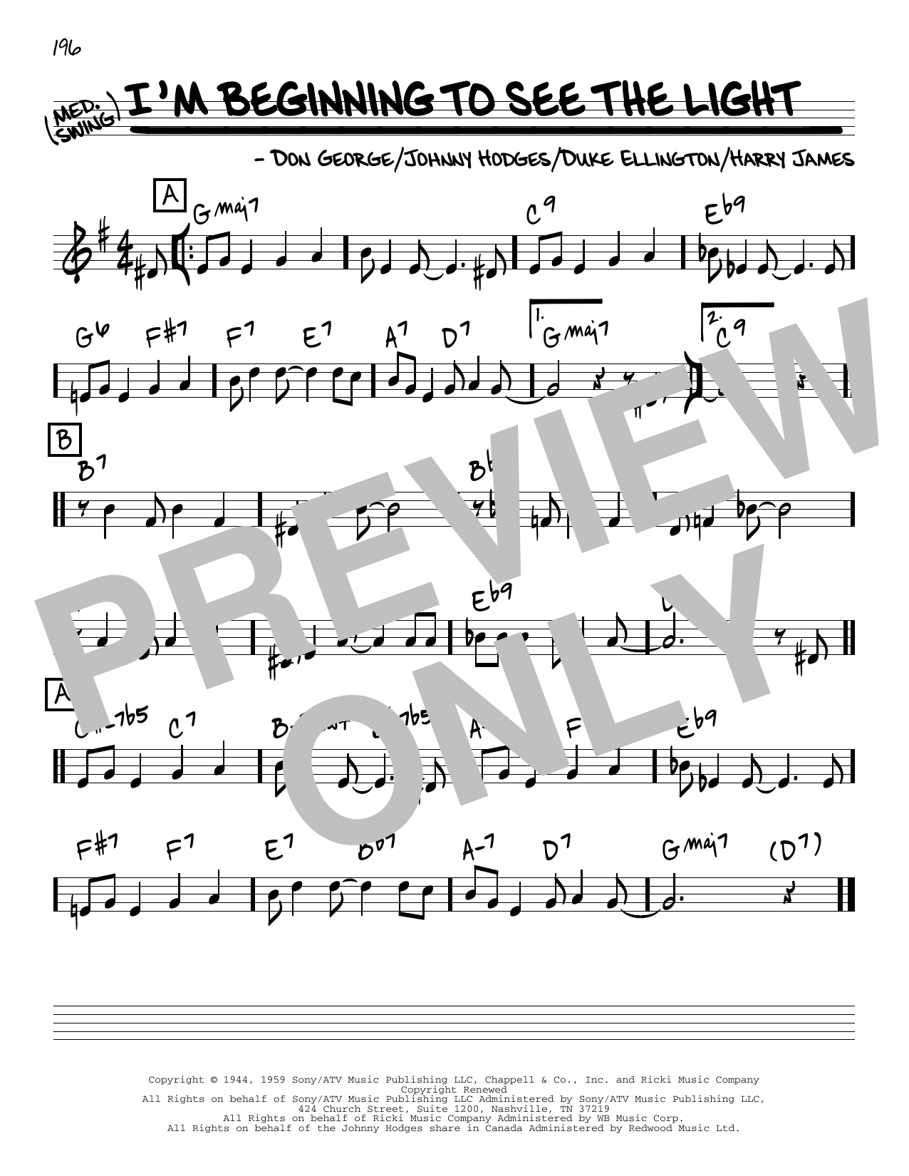 Duke Ellington I'm Beginning To See The Light [Reharmonized version] (from Sophisticated Ladies) (arr. Jack Grassel Sheet Music Notes & Chords for Real Book – Melody & Chords - Download or Print PDF