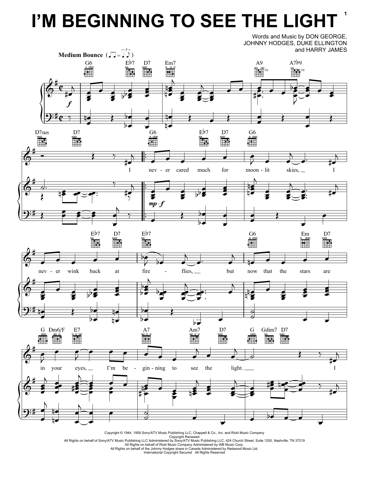 Duke Ellington I'm Beginning To See The Light Sheet Music Notes & Chords for Real Book - Melody & Chords - C Instruments - Download or Print PDF