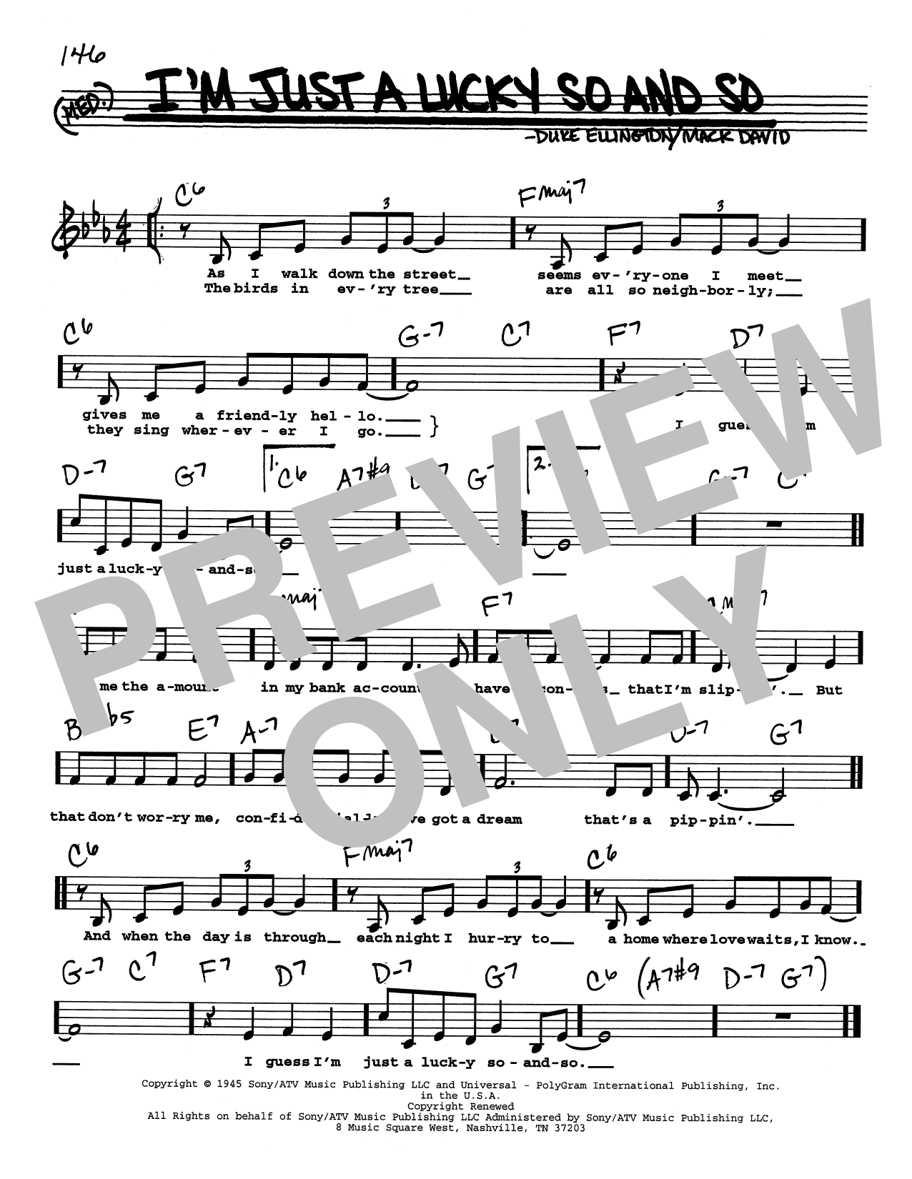Duke Ellington I'm Just A Lucky So And So (Low Voice) Sheet Music Notes & Chords for Real Book – Melody, Lyrics & Chords - Download or Print PDF