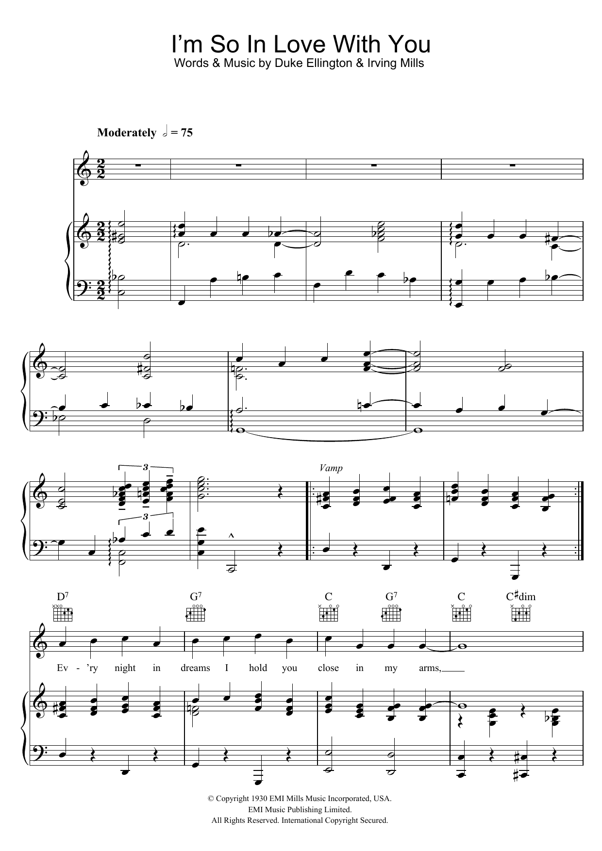Duke Ellington I'm So In Love With You Sheet Music Notes & Chords for Piano, Vocal & Guitar (Right-Hand Melody) - Download or Print PDF