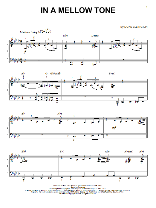 Duke Ellington In A Mellow Tone (arr. Brent Edstrom) Sheet Music Notes & Chords for Piano - Download or Print PDF