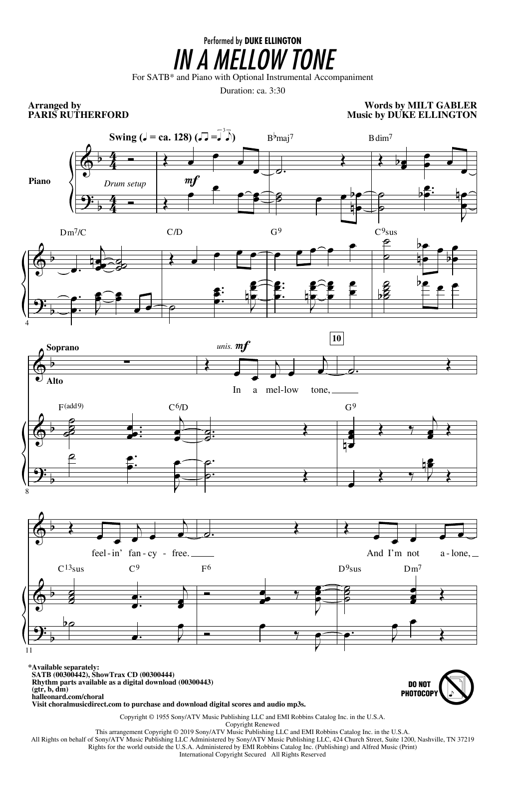 Duke Ellington In A Mellow Tone (arr. Paris Rutherford) Sheet Music Notes & Chords for SATB Choir - Download or Print PDF