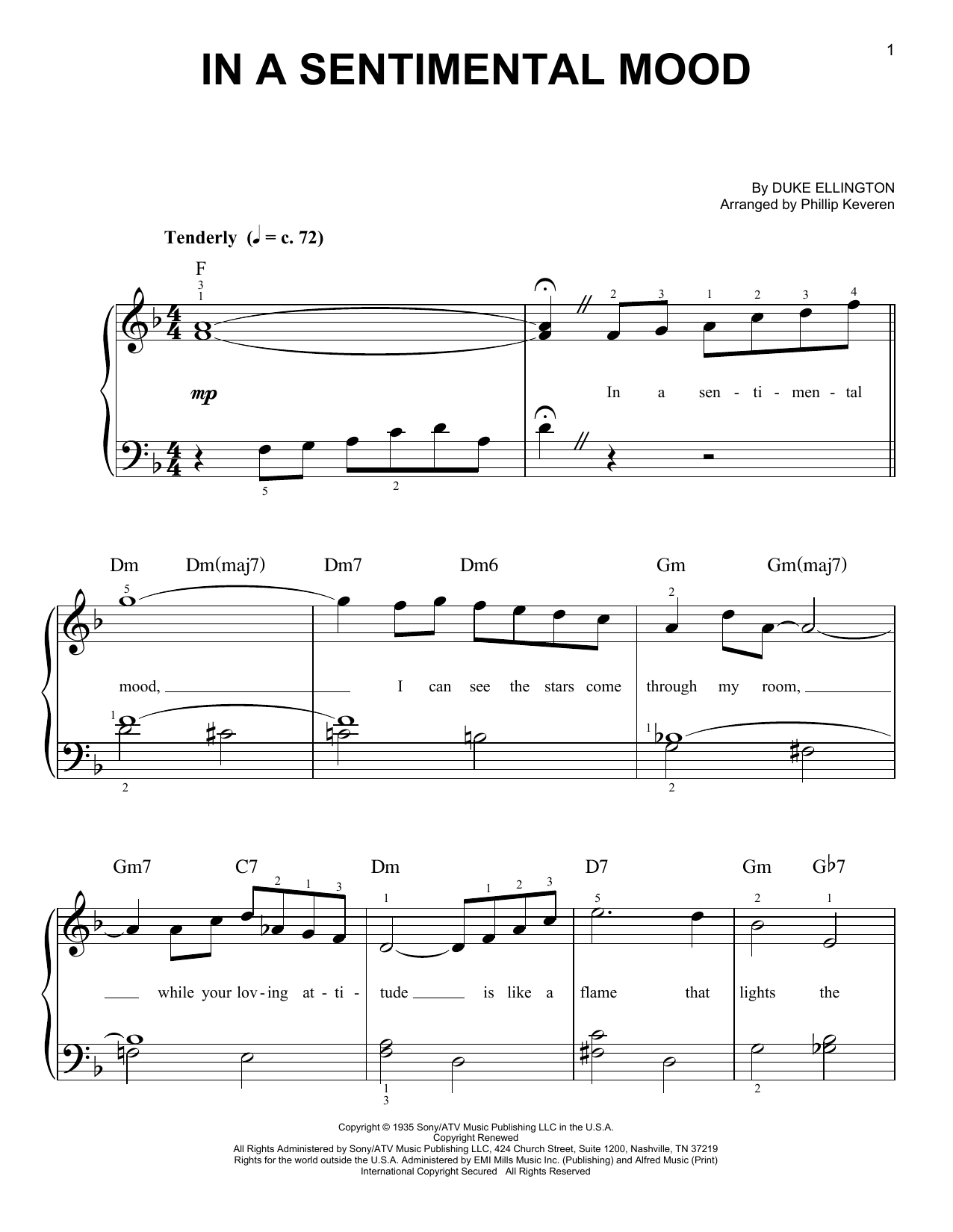 Duke Ellington In A Sentimental Mood (arr. Phillip Keveren) Sheet Music Notes & Chords for Easy Piano - Download or Print PDF
