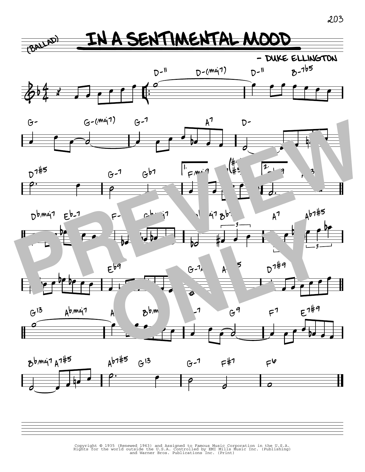 Duke Ellington In A Sentimental Mood [Reharmonized version] (arr. Jack Grassel) Sheet Music Notes & Chords for Real Book – Melody & Chords - Download or Print PDF