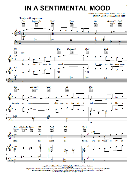 Duke Ellington In A Sentimental Mood Sheet Music Notes & Chords for Piano - Download or Print PDF