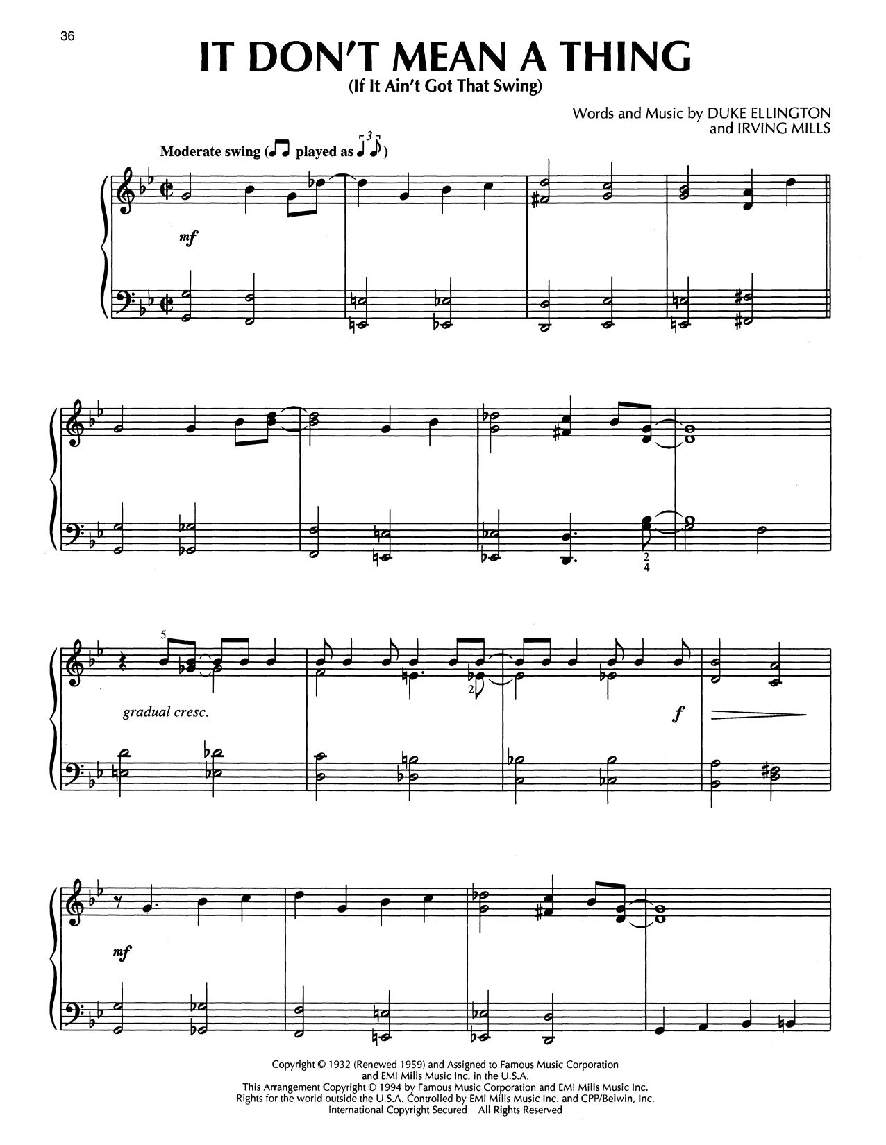 Duke Ellington It Don't Mean A Thing (If It Ain't Got That Swing) (arr. Bill Boyd) Sheet Music Notes & Chords for Piano Solo - Download or Print PDF