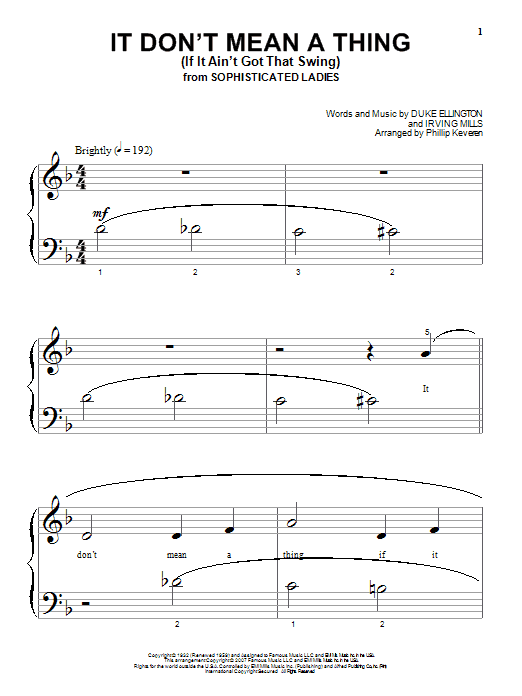 Duke Ellington It Don't Mean A Thing (If It Ain't Got That Swing) (arr. Phillip Keveren) Sheet Music Notes & Chords for Easy Piano - Download or Print PDF