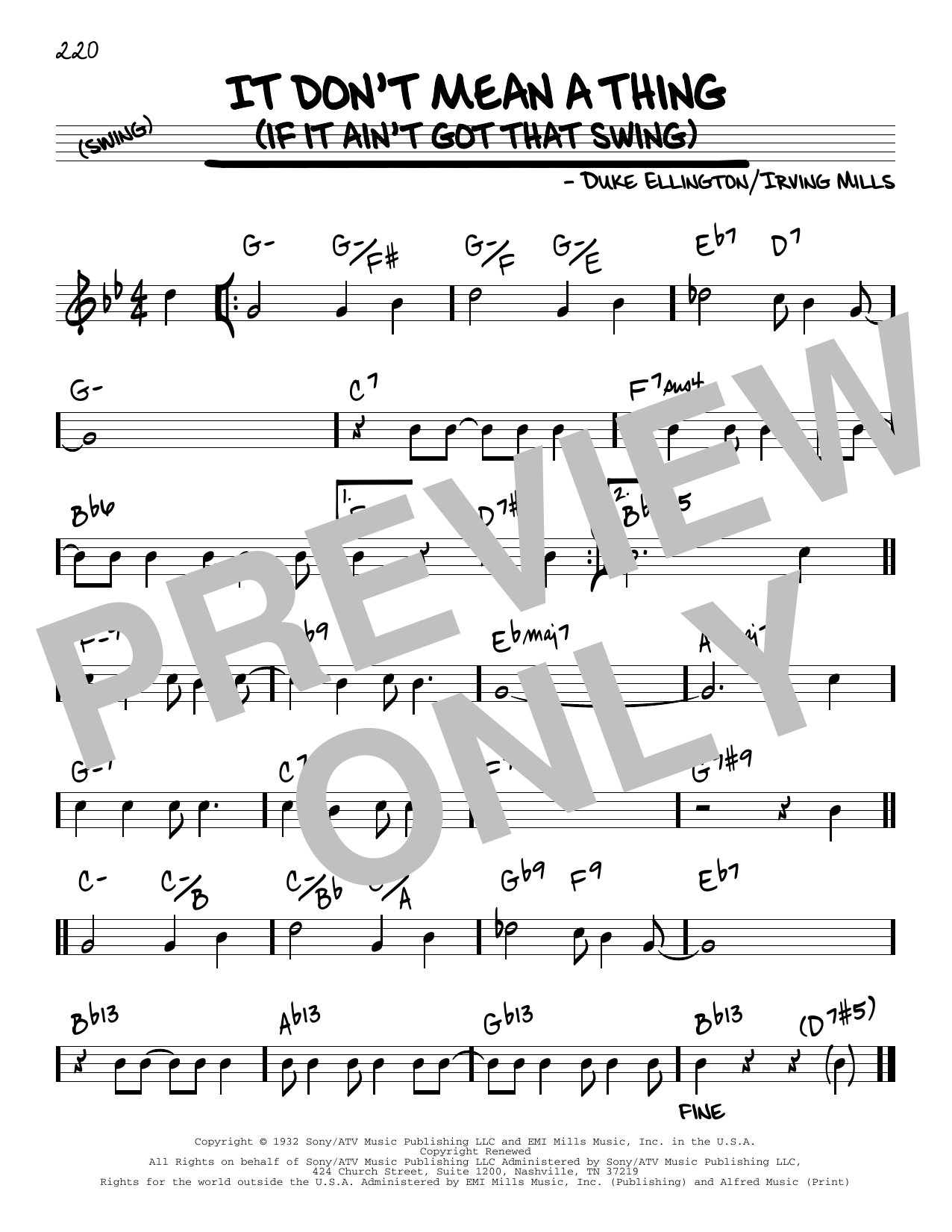 Duke Ellington It Don't Mean A Thing (If It Ain't Got That Swing) [Reharmonized version] (arr. Jack Grassel) Sheet Music Notes & Chords for Real Book – Melody & Chords - Download or Print PDF