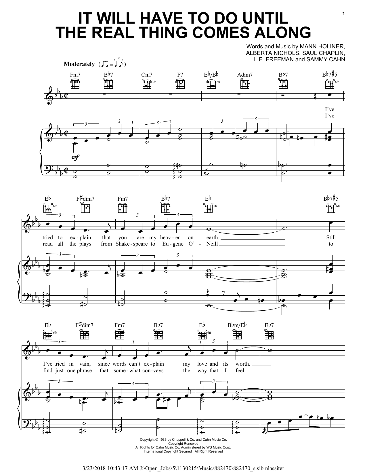 Duke Ellington It Will Have To Do Until The Real Thing Comes Along (Until The Real Thing Comes Along) Sheet Music Notes & Chords for Piano, Vocal & Guitar (Right-Hand Melody) - Download or Print PDF