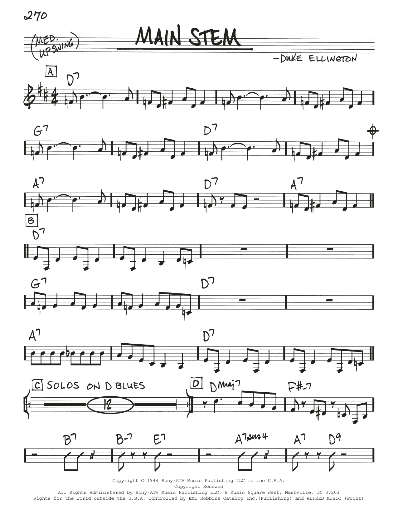 Duke Ellington Main Stem Sheet Music Notes & Chords for Real Book – Melody & Chords - Download or Print PDF